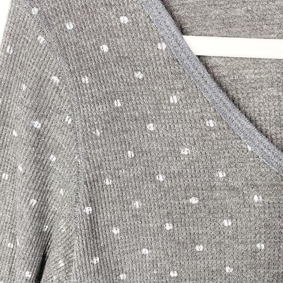 We the Free Thermal Knit Charcoal Gray White Spotted Top Womens Size Medium - Picture 3 of 9